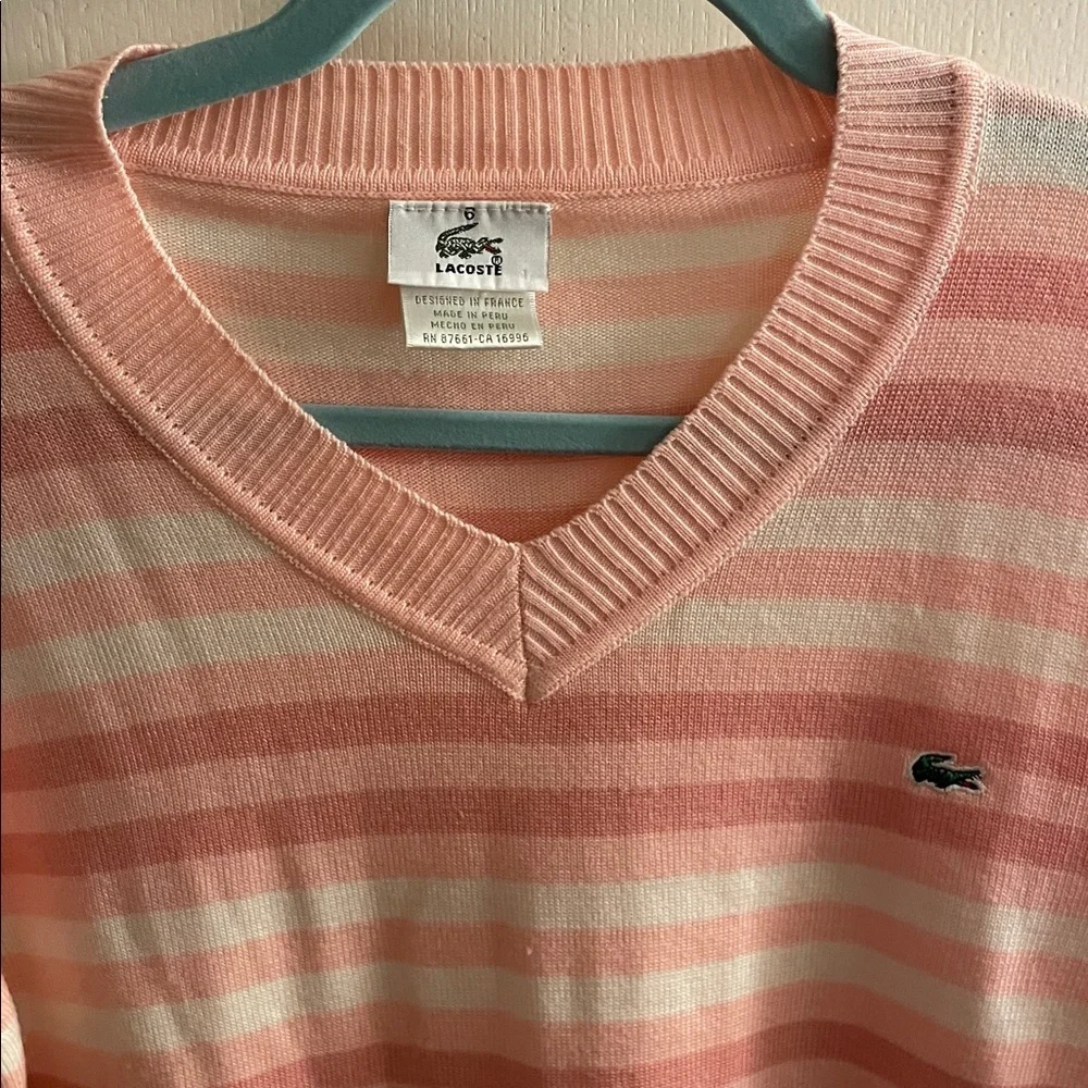 Pink and White Striped Lacoste sweater - Picture 2 of 6